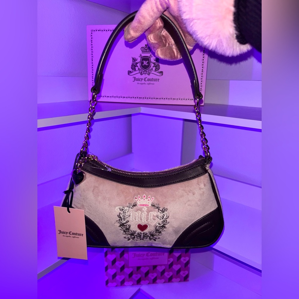 💖Juicy Couture Pink Velvet Shoulder Bag – Y2K Princess Vibes✨